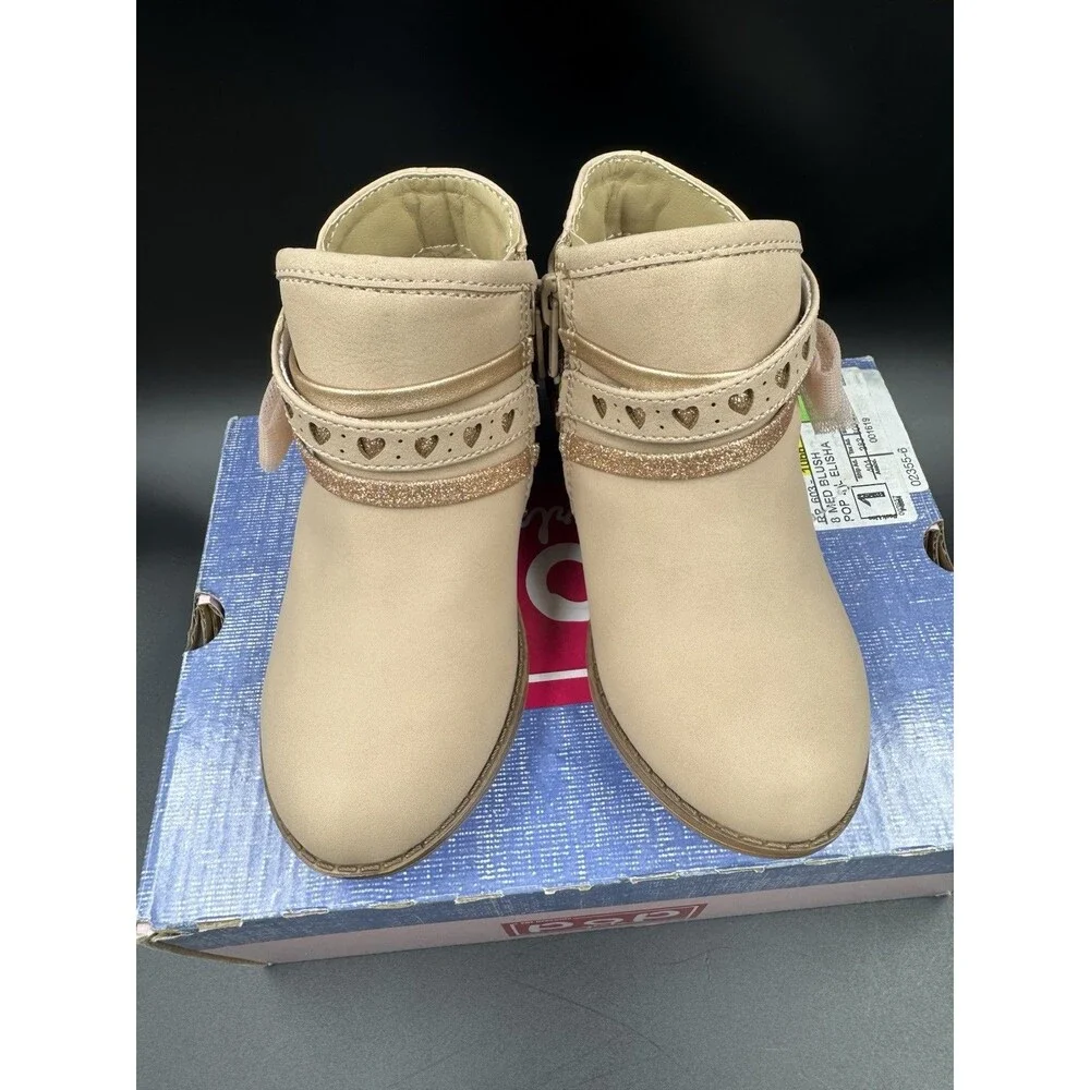 Pop Big Girls Lil Elisha Block Heel Tan Toddler Booties Size 8 M, New